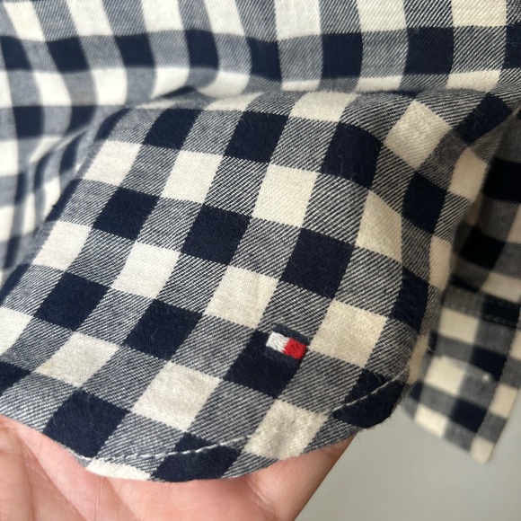 Tommy Hilfiger Navy Blue White Gingham Plaid Button Down Shirt Preppy Cozy Sz SP - Picture 8 of 11